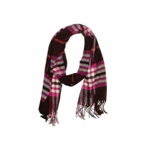 NEW V.FRAAS CASHMINK UNISEX PLAID BURGUNDY PINK SCARF MADE IN GERMANY 72 X 13.5 - Picture 1 of 5